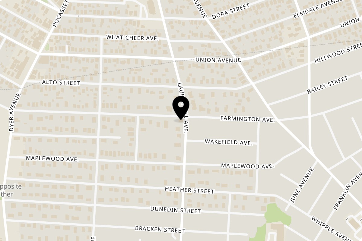 Map showing the location of La Eskina Gastronomía Mexicana on 407 Laurel Hill Ave in Cranston
